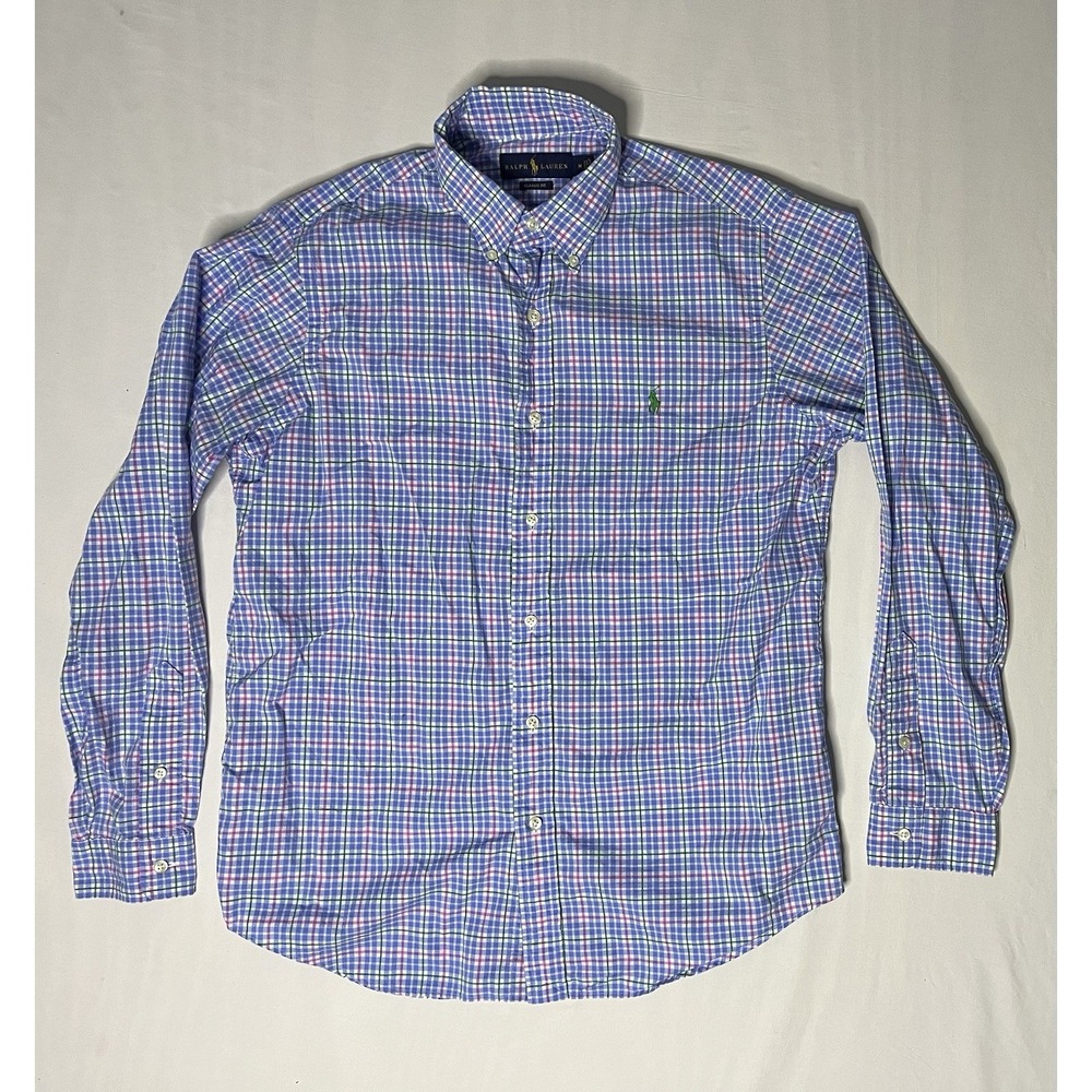 Polo Ralph Lauren Oxford Dress Shirt Men's SZ Medium Plaid Long Sleeve Button Up